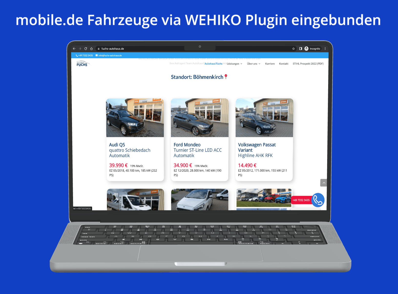 Einbindung via WEHIKO Plugin - mobile.de Fahrzeuge