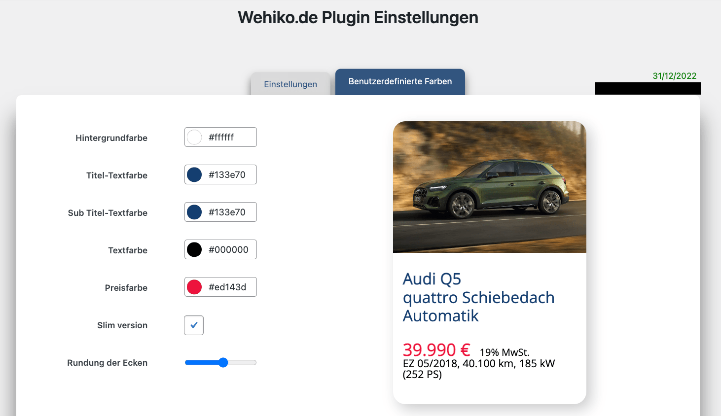 mobile.de Auto Design im Dashboard anpassen